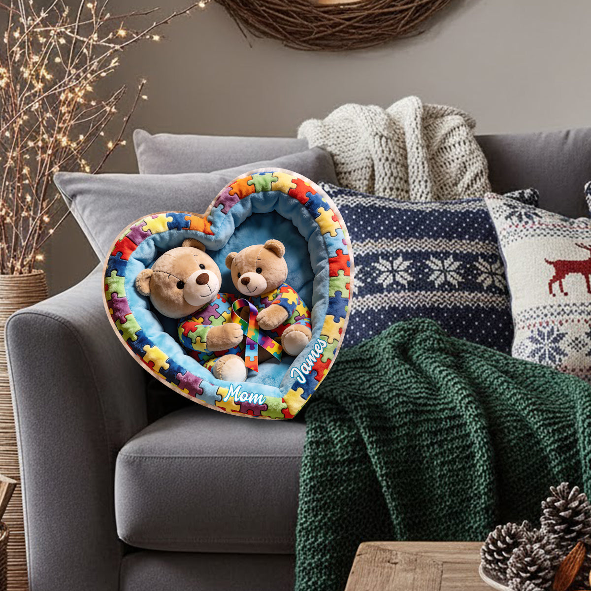 Strong Mama – Personalisiertes Kissen in Form eines Kunstfells zur Sensibilisierung für Autismus