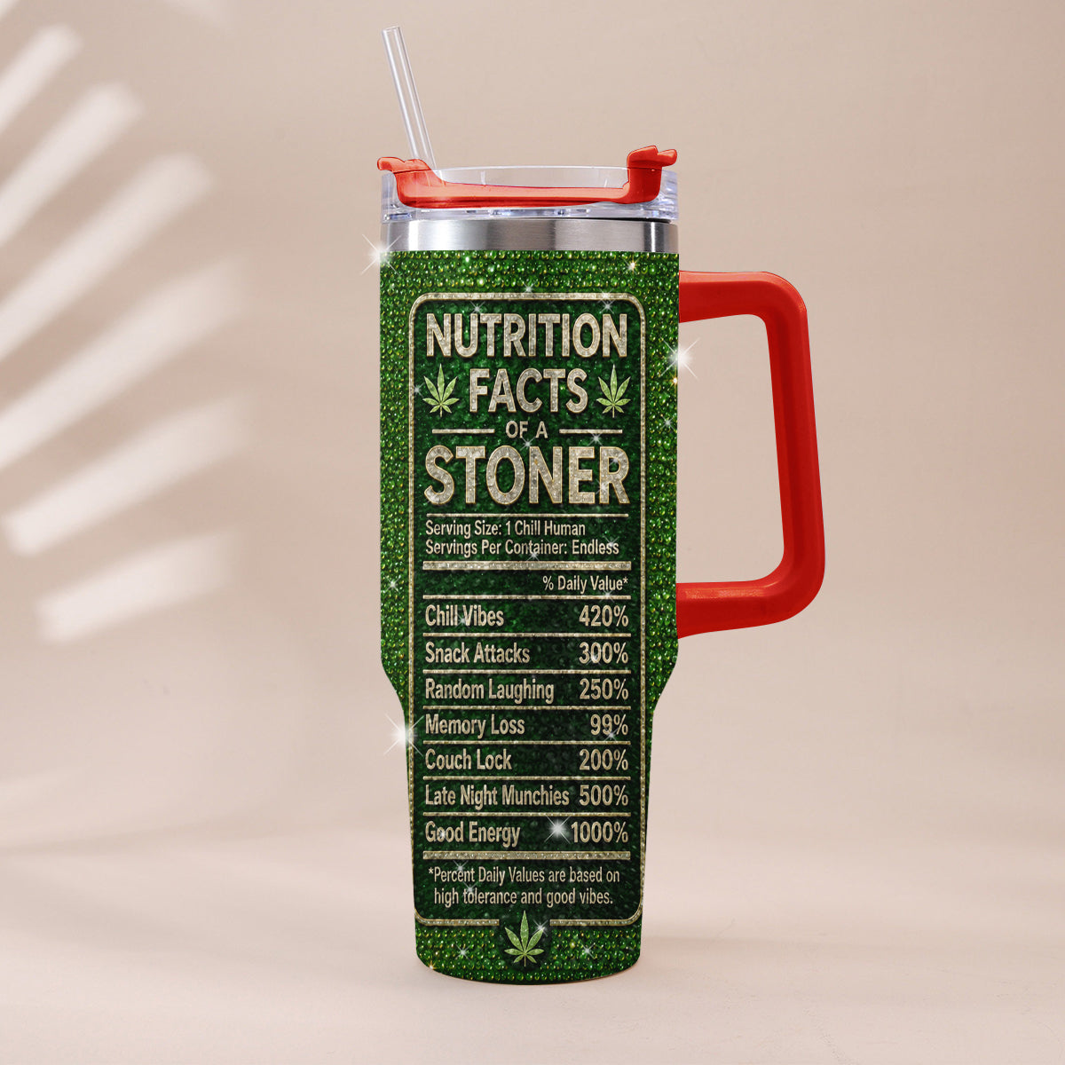 Stoner Gift - Personalized Weed Rhinestone Tumbler With Handle
