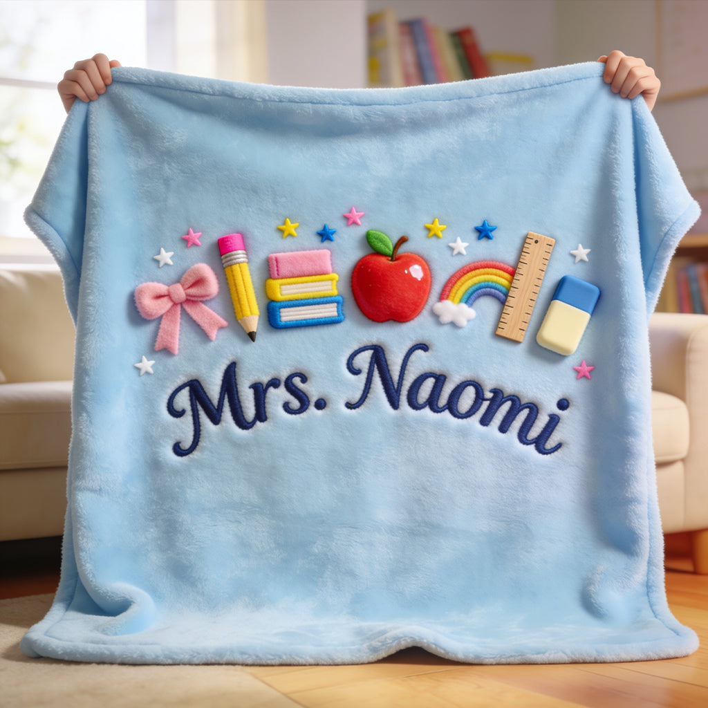 Kawaii School Teacher Gift Personalized - Personalized Teacher Blanket