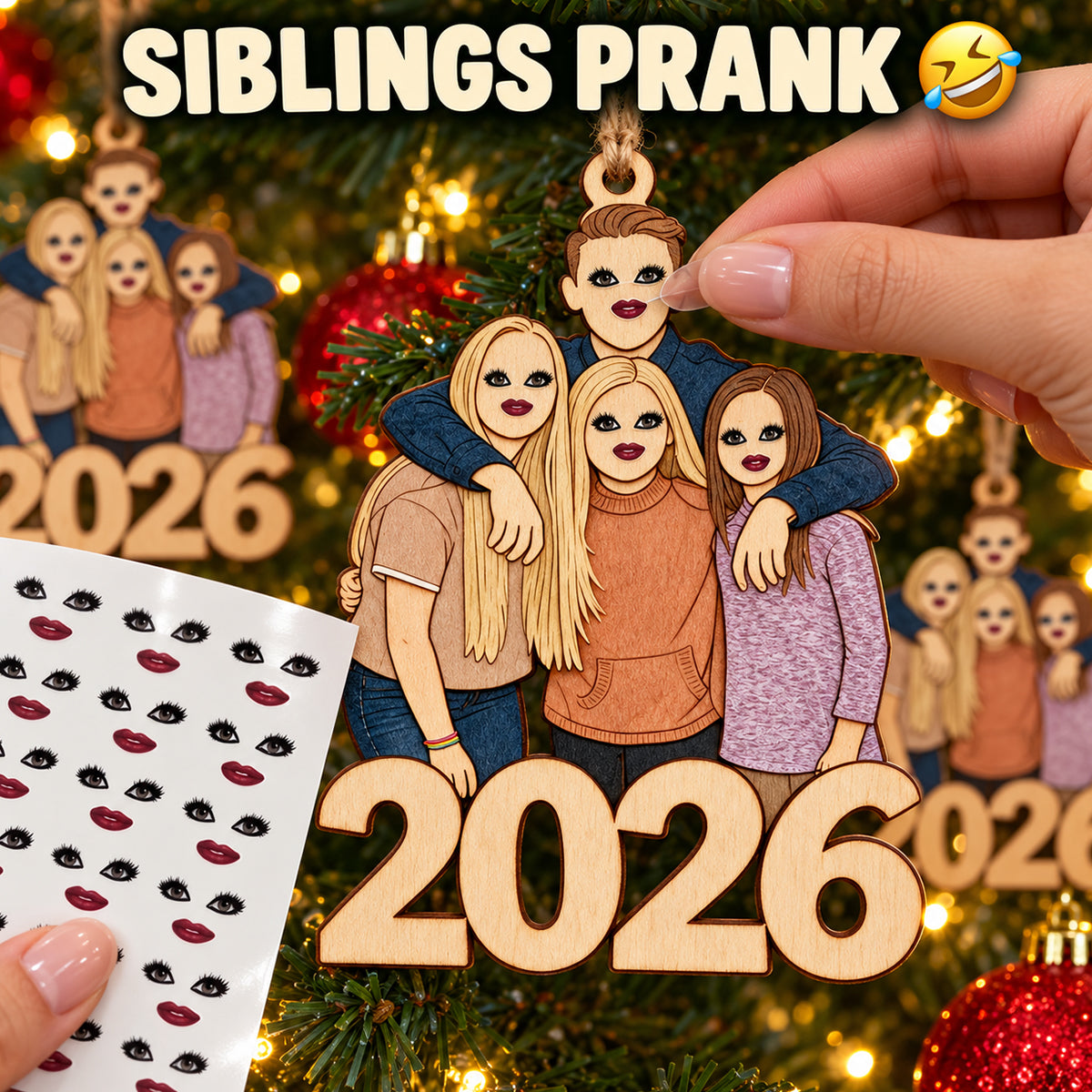 Custom Face No Face Custom Photo Family Gathering 2026 - Personalized Family Ornament