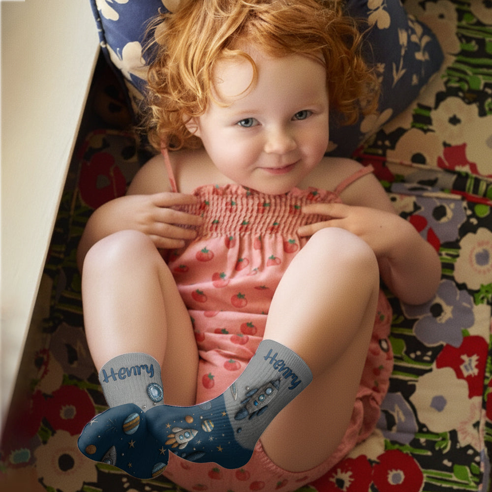 From The Spaceship - Personalized Kid Socks