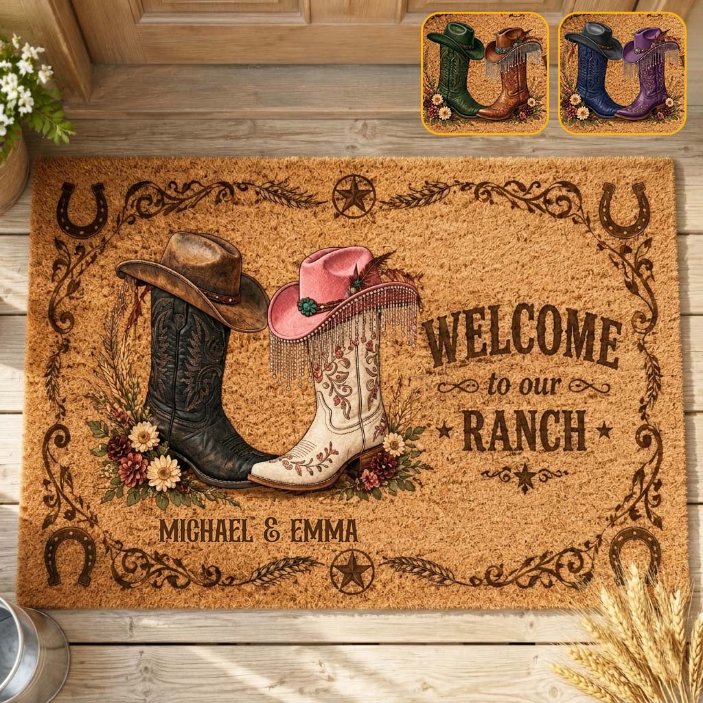 Willkommen auf unserer Ranch - Personalisierte Western-Outfit Fußmatte