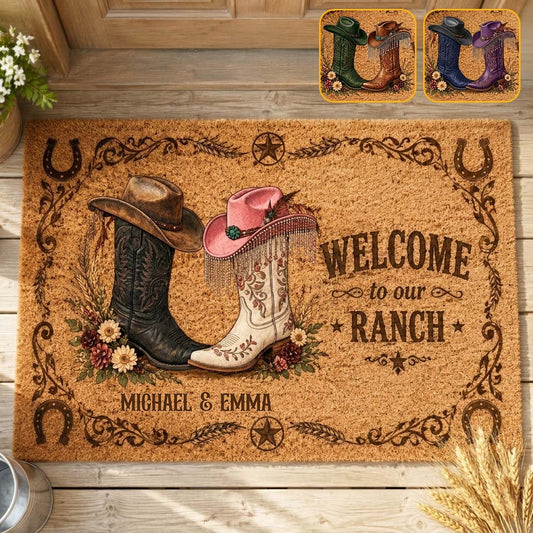 Bienvenue à notre ranch - Tapis de porte western personnalisé