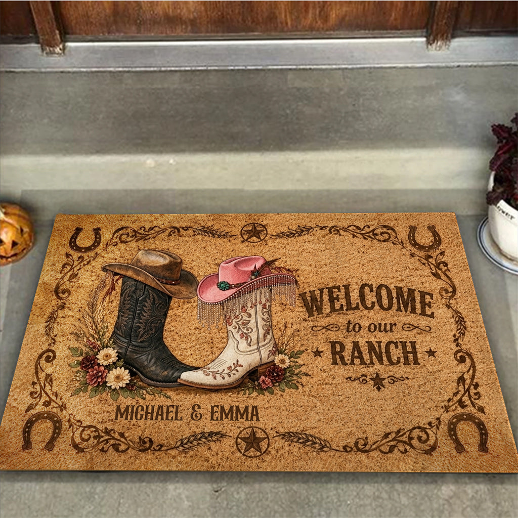 Willkommen auf unserer Ranch - Personalisierte Western-Outfit Fußmatte