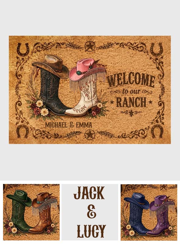 Willkommen auf unserer Ranch - Personalisierte Western-Outfit Fußmatte