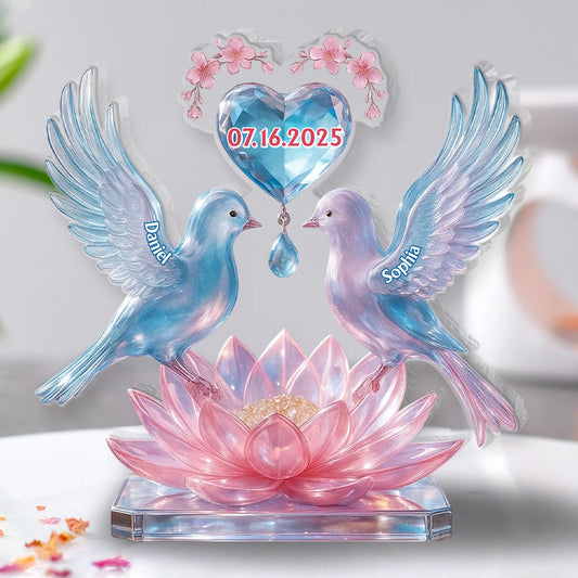 Luxury Dove Couple Art - Personalized Couple Custom Shaped Acrylic Plaque