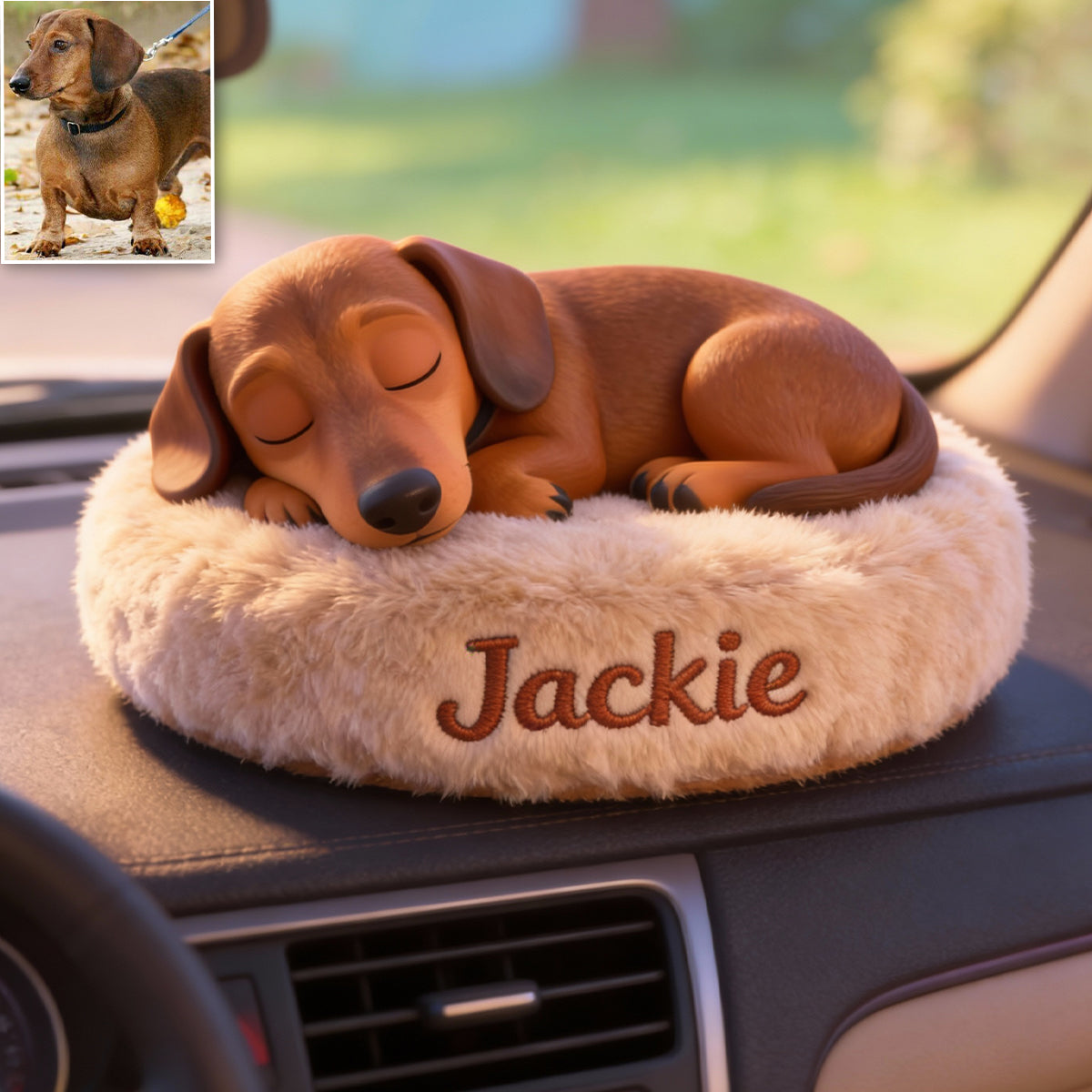 Peaceful Sleeping Dog - Personalized Dog Car Dashboard Plaque