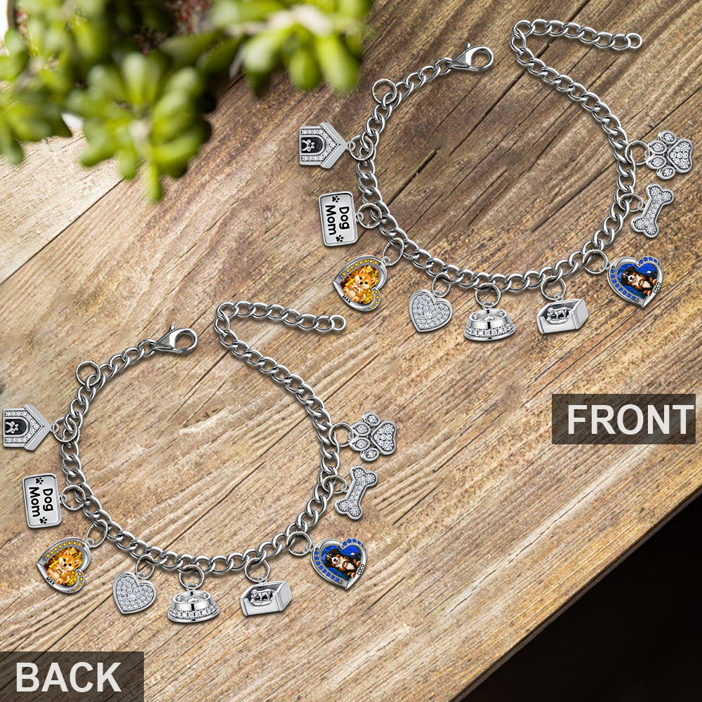 Bracelet personnalisé pour chien avec breloques « Chiot/Chaton fait des cœurs avec ses mains »