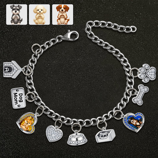 Bracelet personnalisé pour chien avec breloques « Chiot/Chaton fait des cœurs avec ses mains »
