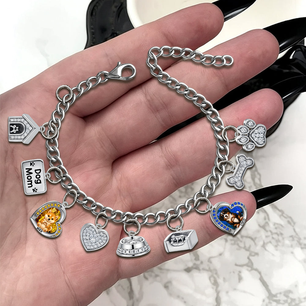 Bracelet personnalisé pour chien avec breloques « Chiot/Chaton fait des cœurs avec ses mains »