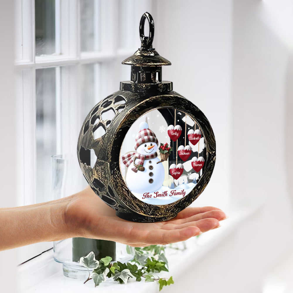 Merry Christmas - Personalized Family Round Lantern With Light