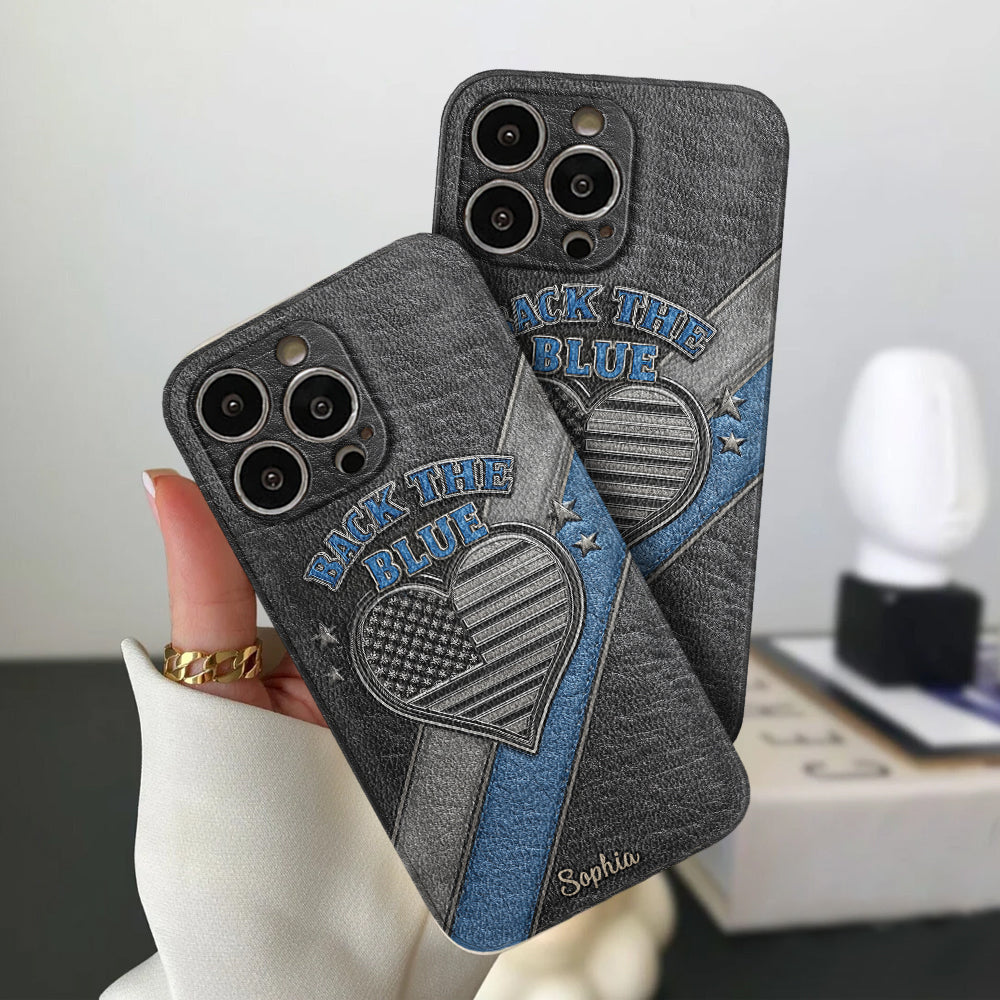 „Back the Blue“ – Personalisierte Handyhülle aus Leder für Polizeibeamte