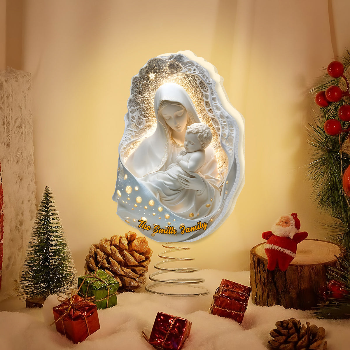 Mother Of God - Personalized Christian LED Light Tree Topper