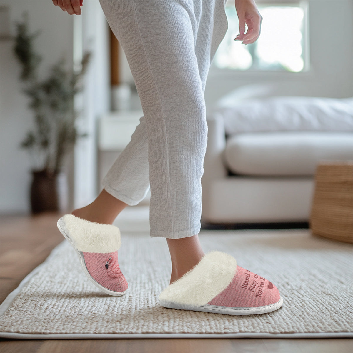 Emotional Support Flamingo - Personalized Flamingo Slippers With Fur Lining