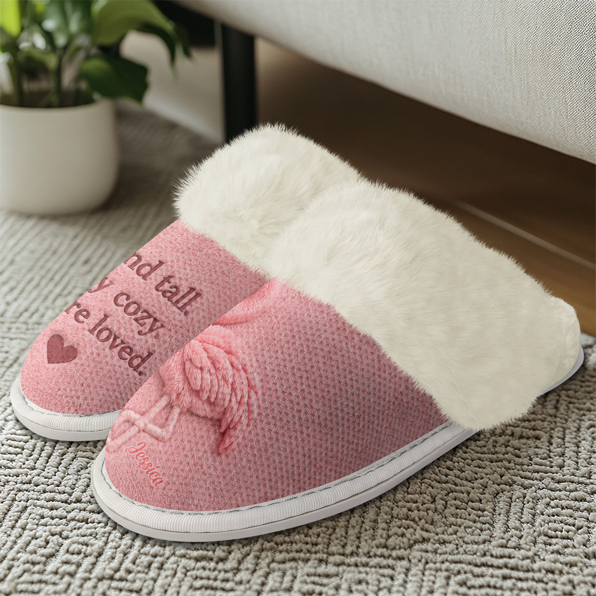 Emotional Support Flamingo - Personalized Flamingo Slippers With Fur Lining