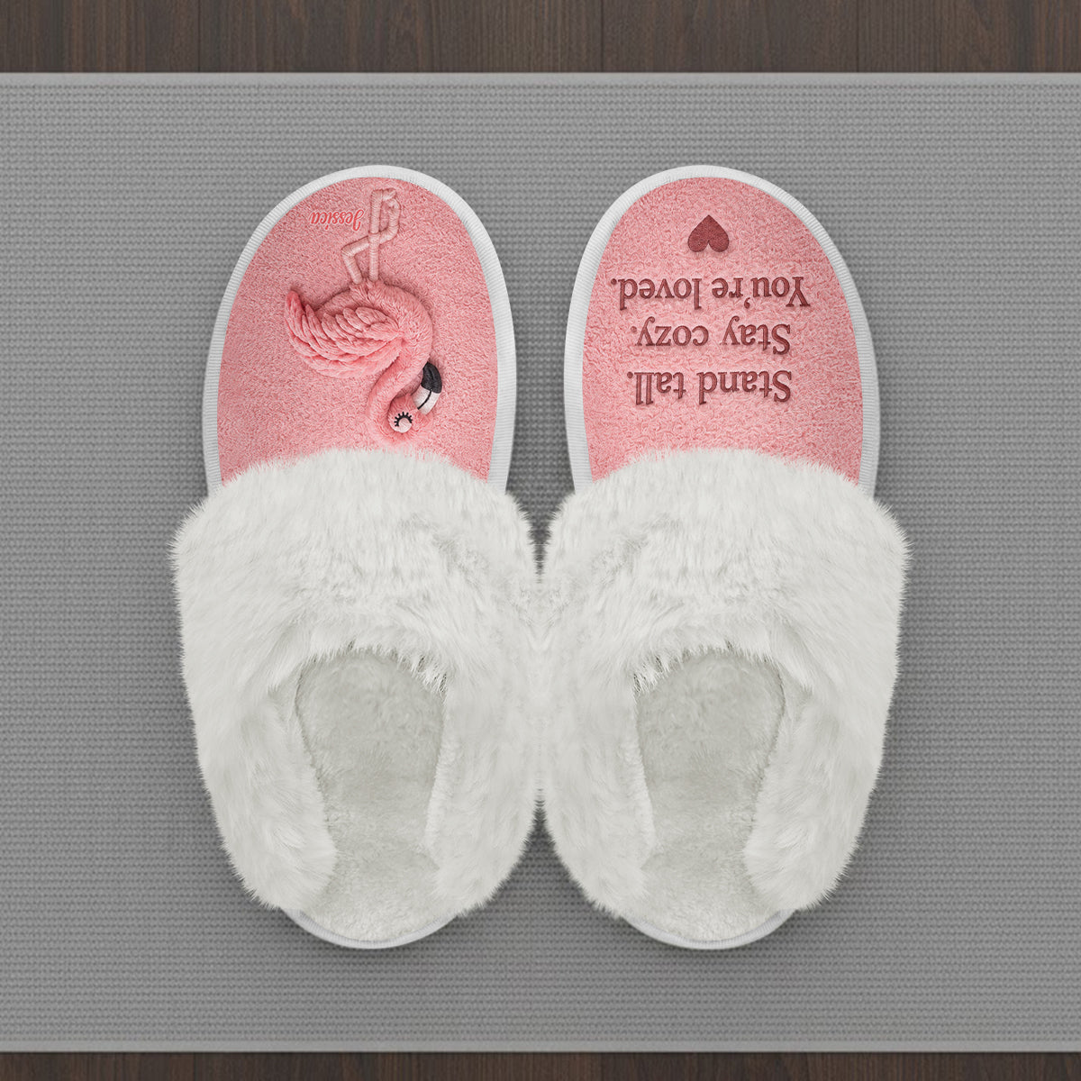 Emotional Support Flamingo - Personalized Flamingo Slippers With Fur Lining