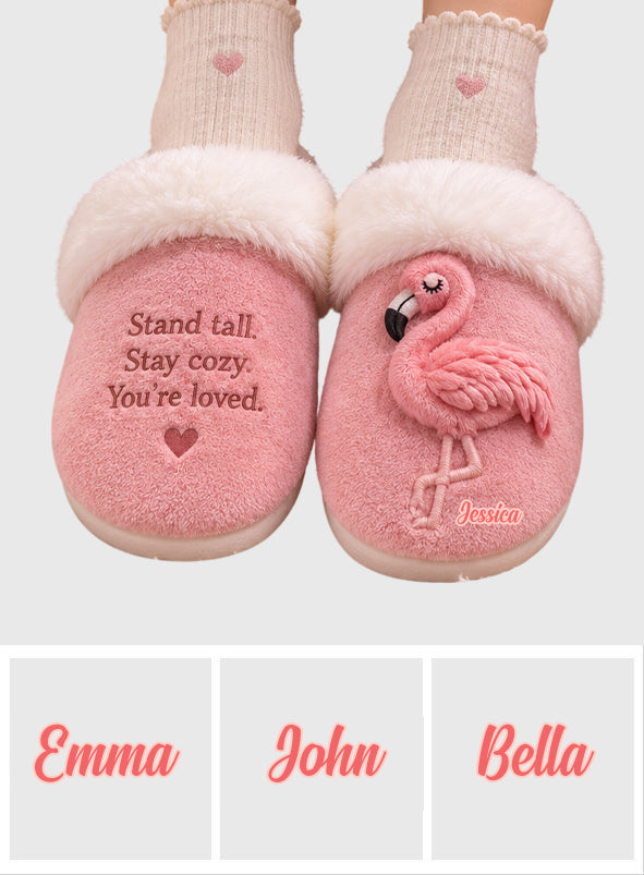 Emotional Support Flamingo - Personalized Flamingo Slippers With Fur Lining