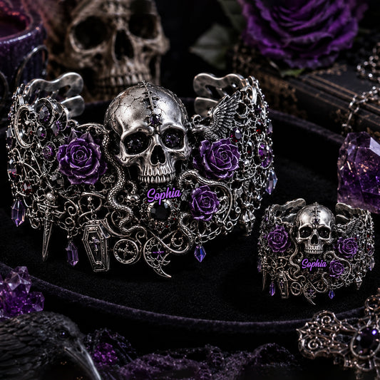 Schädel und Rosen - Personalisierbares Armband & Ring Set