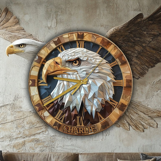 Horloge murale personnalisée Aigle à tête blanche « J’adore »