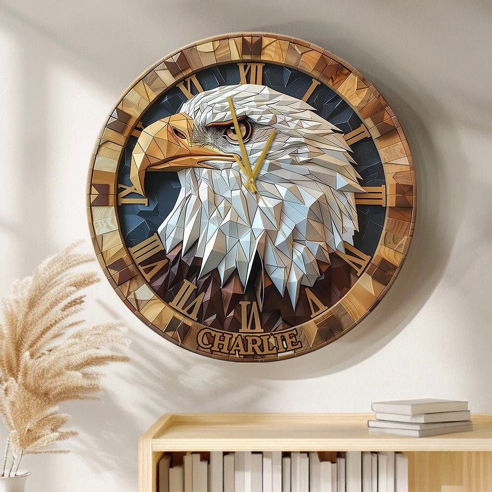 Horloge murale personnalisée Aigle à tête blanche « J’adore »