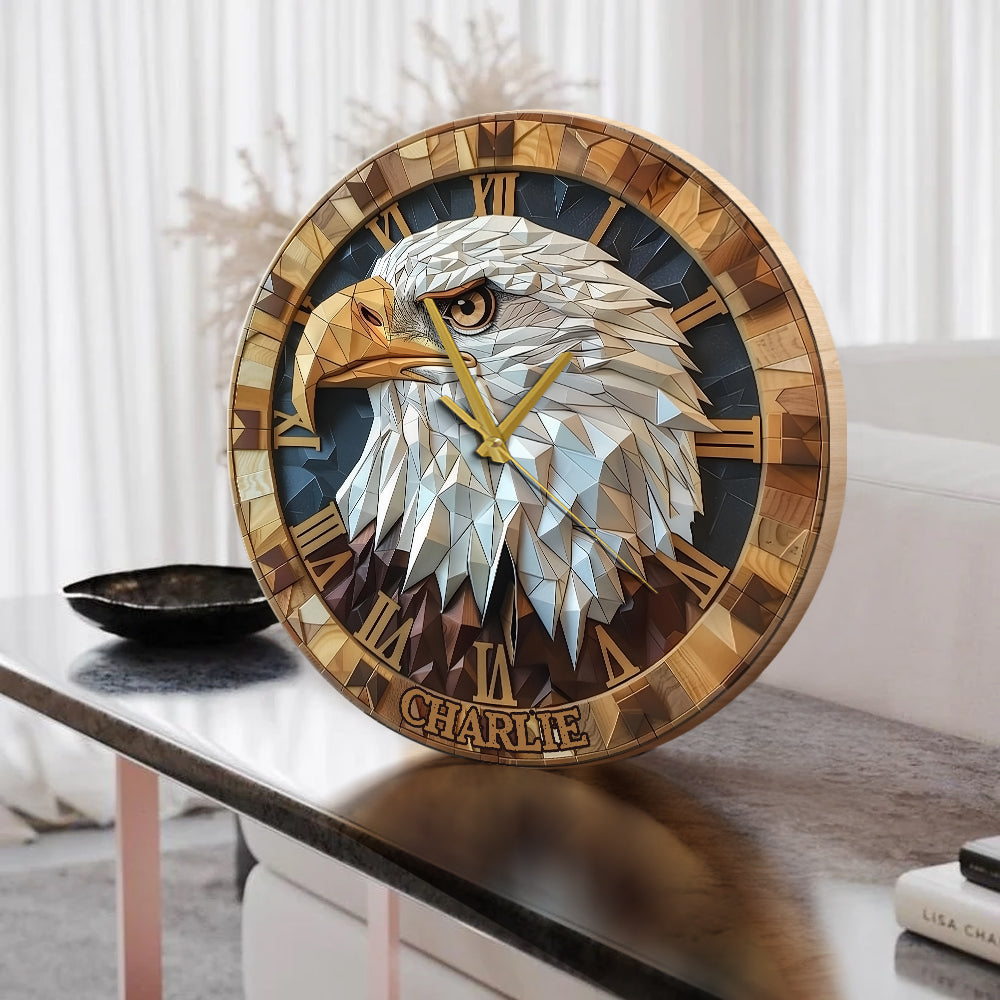 Horloge murale personnalisée Aigle à tête blanche « J’adore »