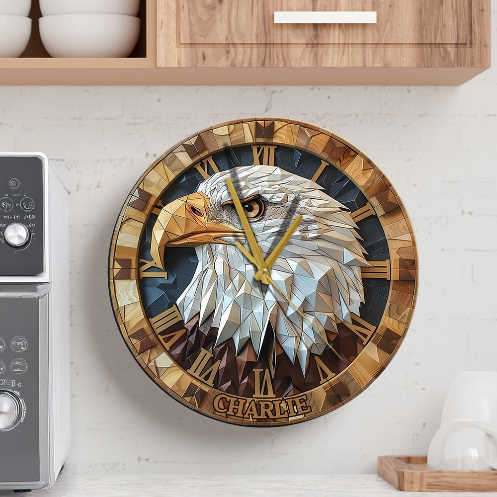 Horloge murale personnalisée Aigle à tête blanche « J’adore »