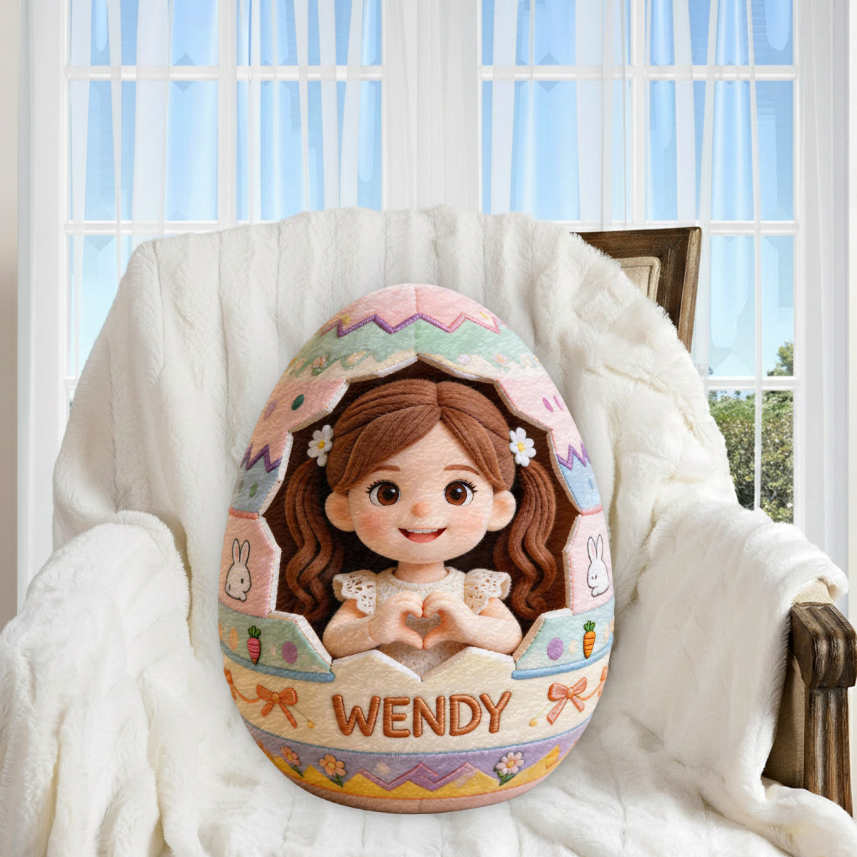 Custom Any Photo Peeking Kid Easter's Egg - Personalized Kid Premium Faux Fur Pillow