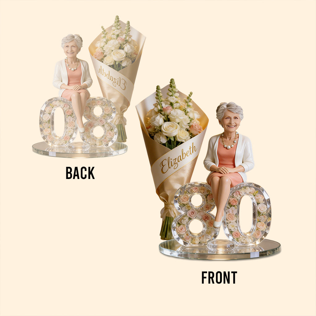 Gift For Her - Flower Bouquet And Number - Personalized Birthday Custom Shaped Acrylic Plaque