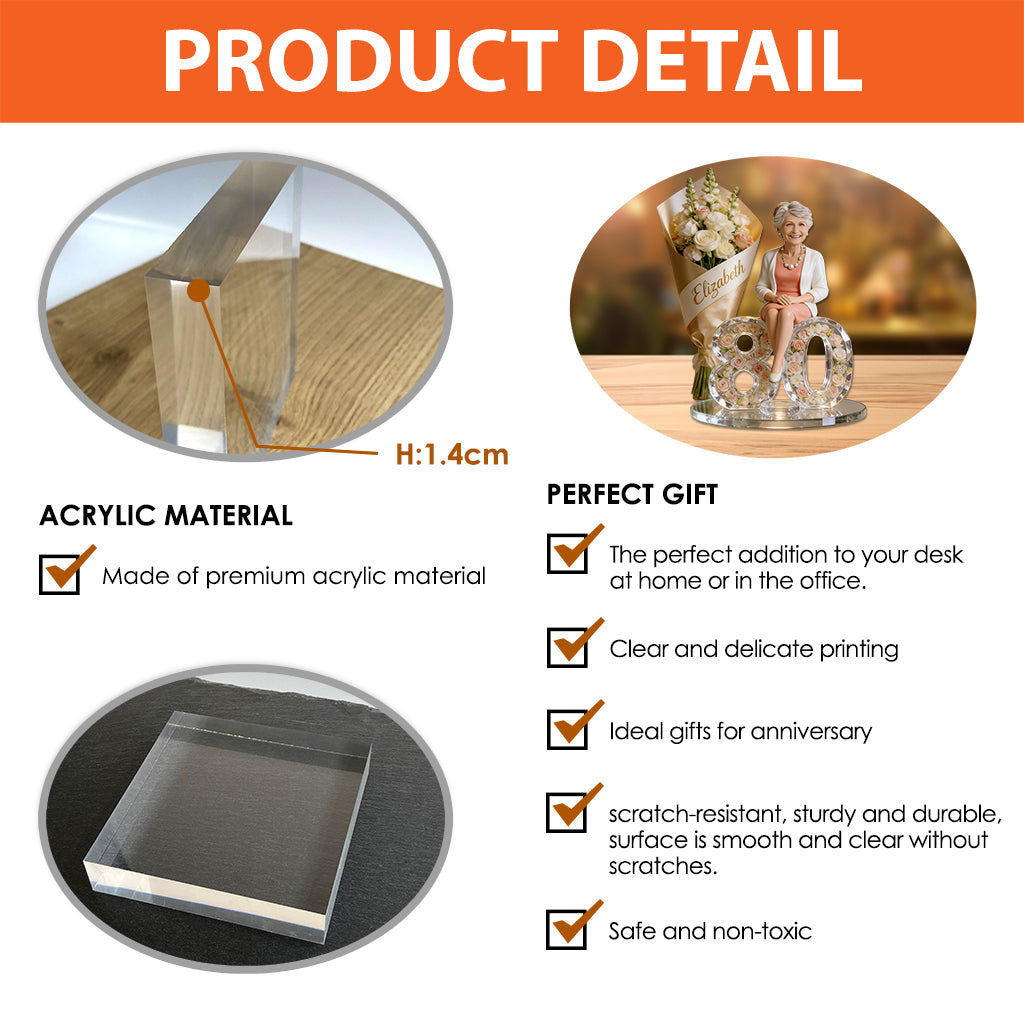 Gift For Her - Flower Bouquet And Number - Personalized Birthday Custom Shaped Acrylic Plaque