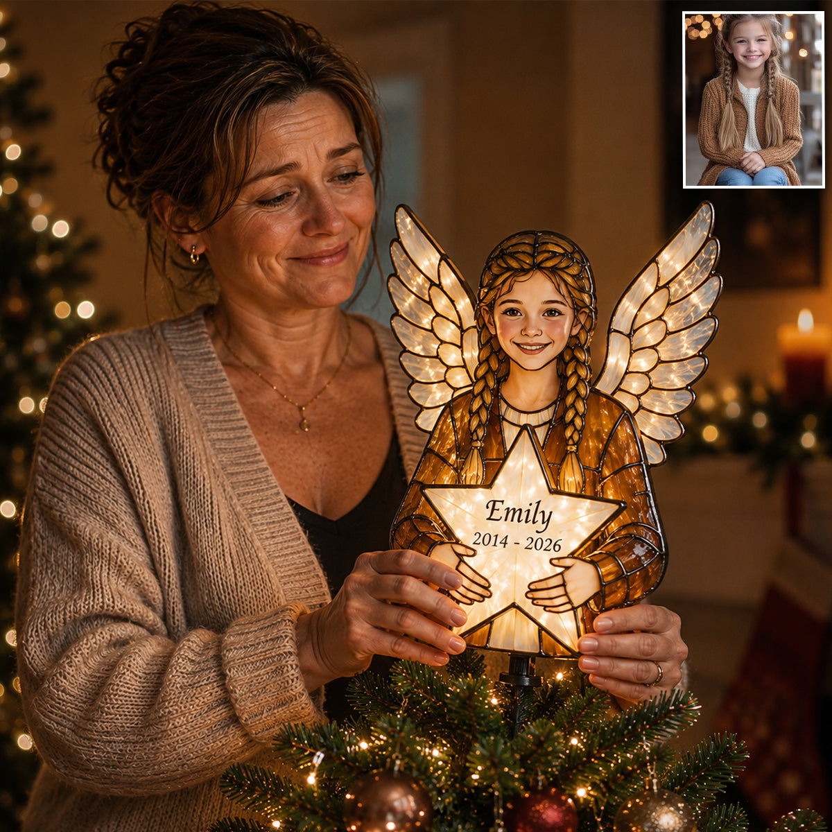 Our Christmas Angel - Personalized Memorial LED Light Tree Topper