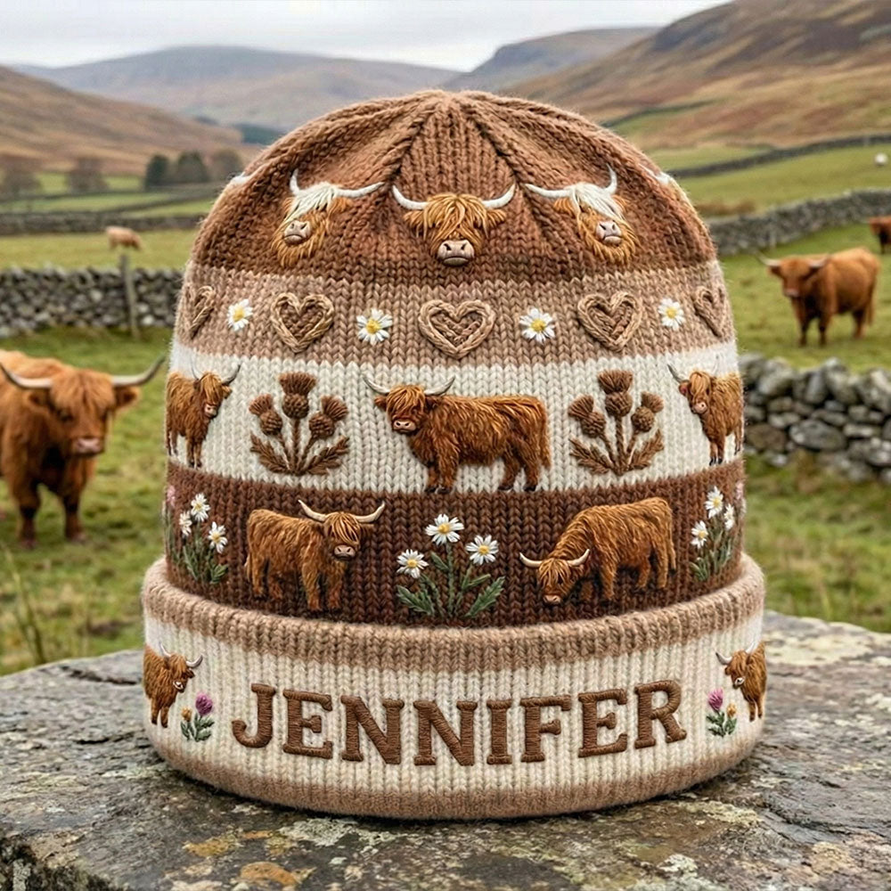 Vie à la ferme - Bonnet personnalisé vache des Highlands