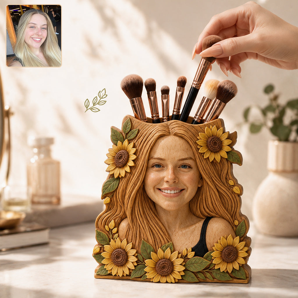 Makeup Brush Holder - Personalized Makeup Wooden Desk Organizer