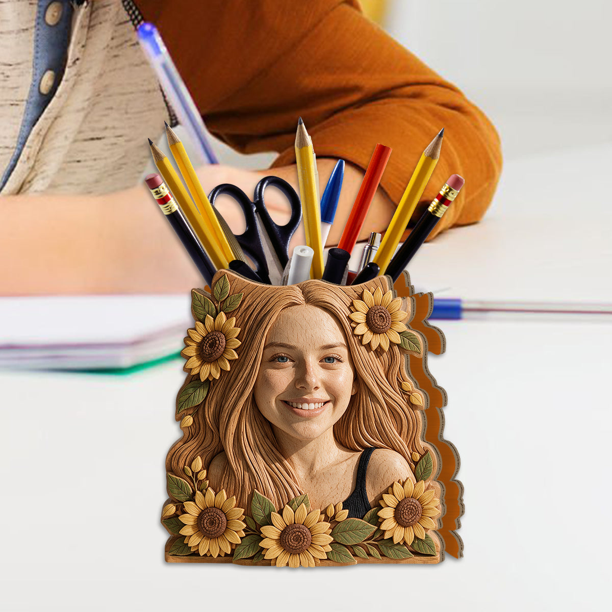 Makeup Brush Holder - Personalized Makeup Wooden Desk Organizer