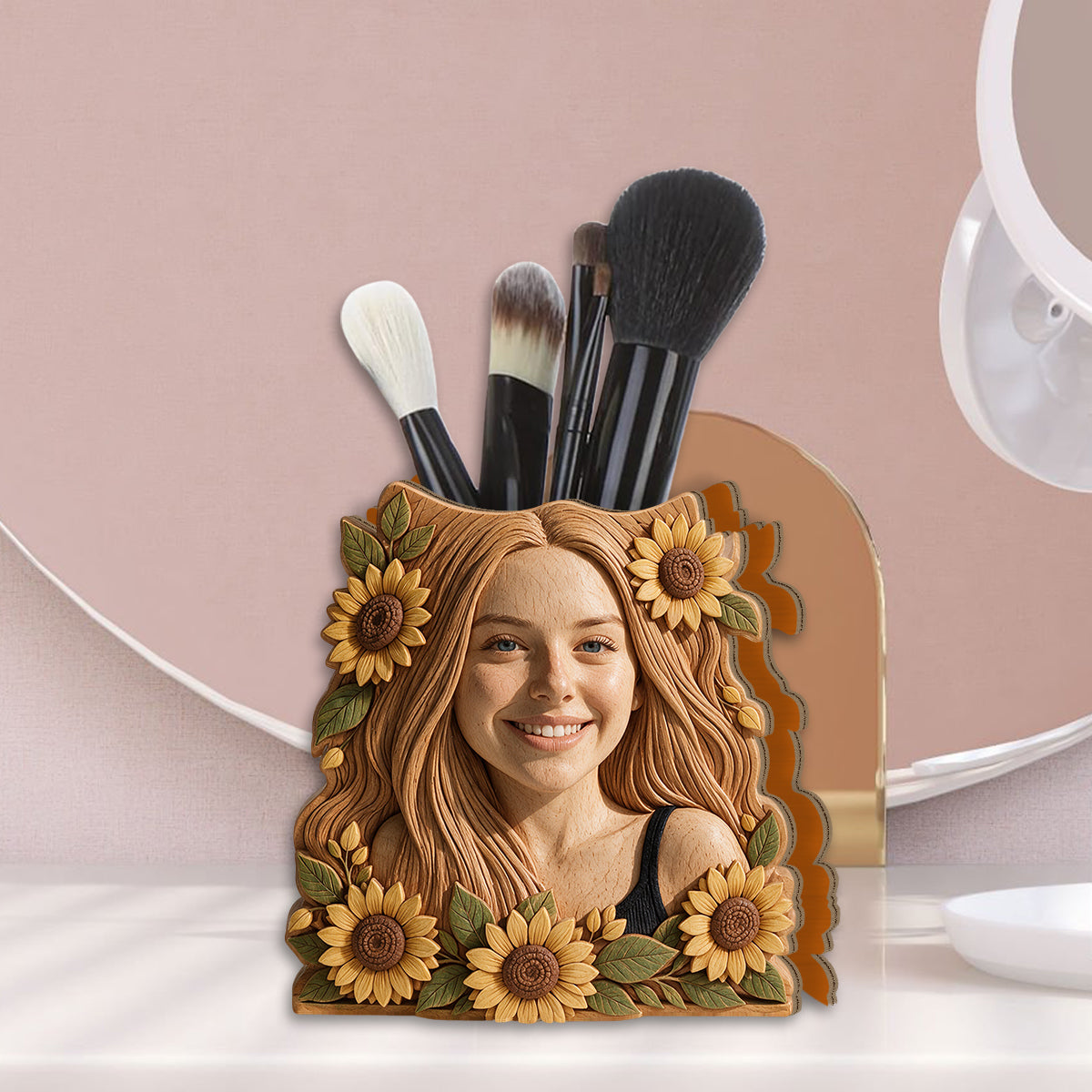 Makeup Brush Holder - Personalized Makeup Wooden Desk Organizer