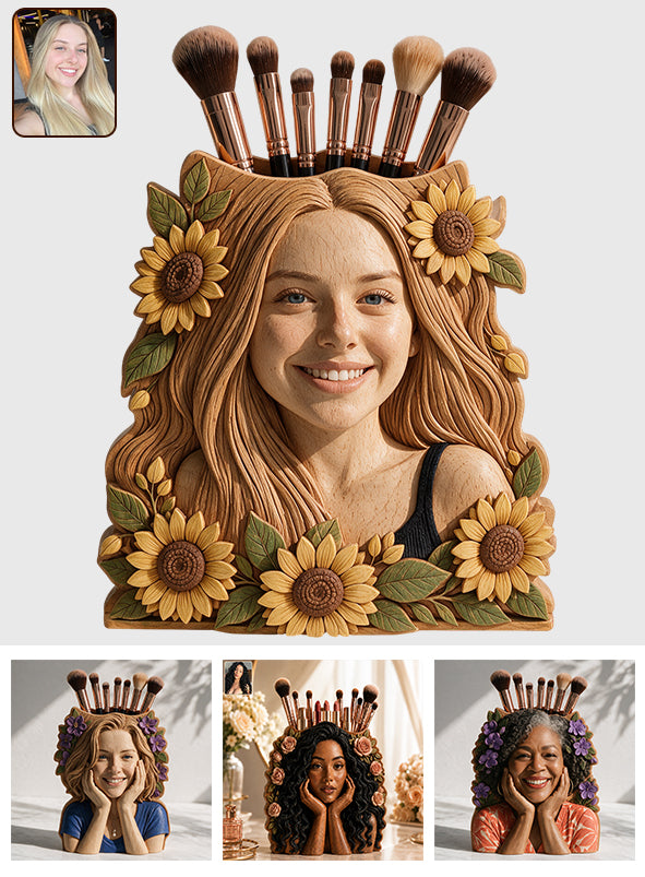 Makeup Brush Holder - Personalized Makeup Wooden Desk Organizer