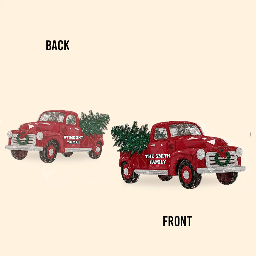Crystal Red Truck Merry Christmas - Personalized Family Custom Shaped Acrylic Plaque