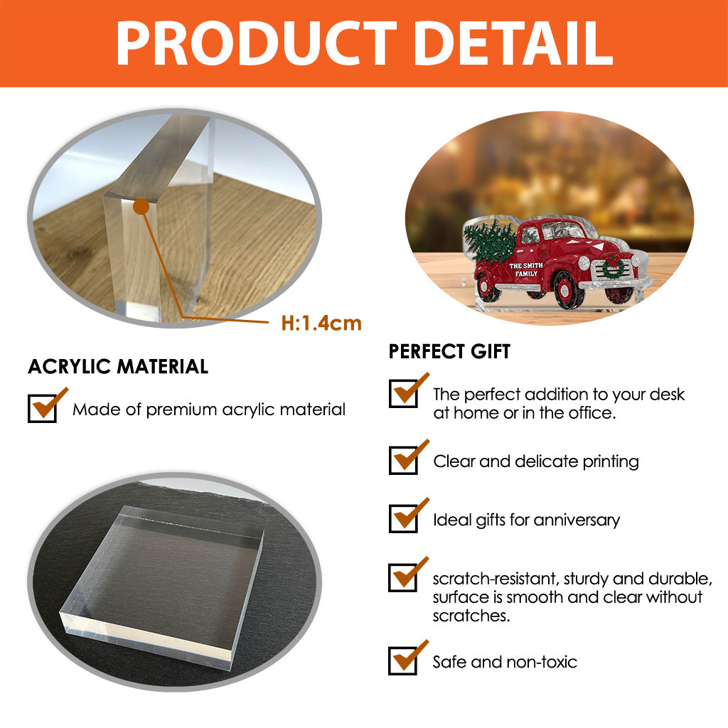 Crystal Red Truck Merry Christmas - Personalized Family Custom Shaped Acrylic Plaque