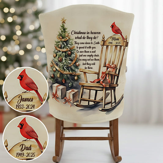 Christmas In Heaven Cardinal - Personalized Memorial Chair Cover Set