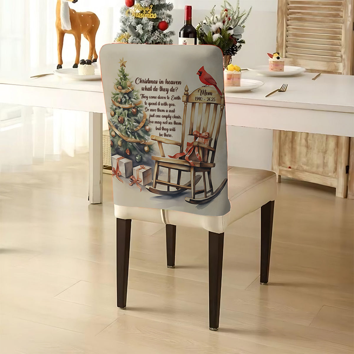 Christmas In Heaven Cardinal - Personalized Memorial Chair Cover Set