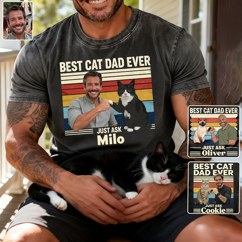 Bester Katzenpapa aller Zeiten - Personalisiertes Katzen-Wasch-T-Shirt