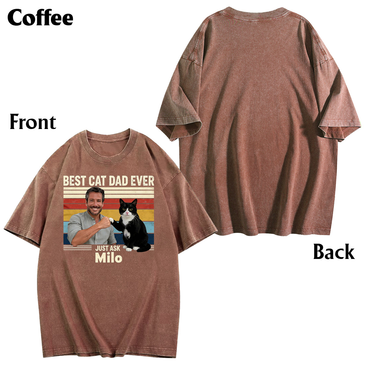 Bester Katzenpapa aller Zeiten - Personalisiertes Katzen-Wasch-T-Shirt