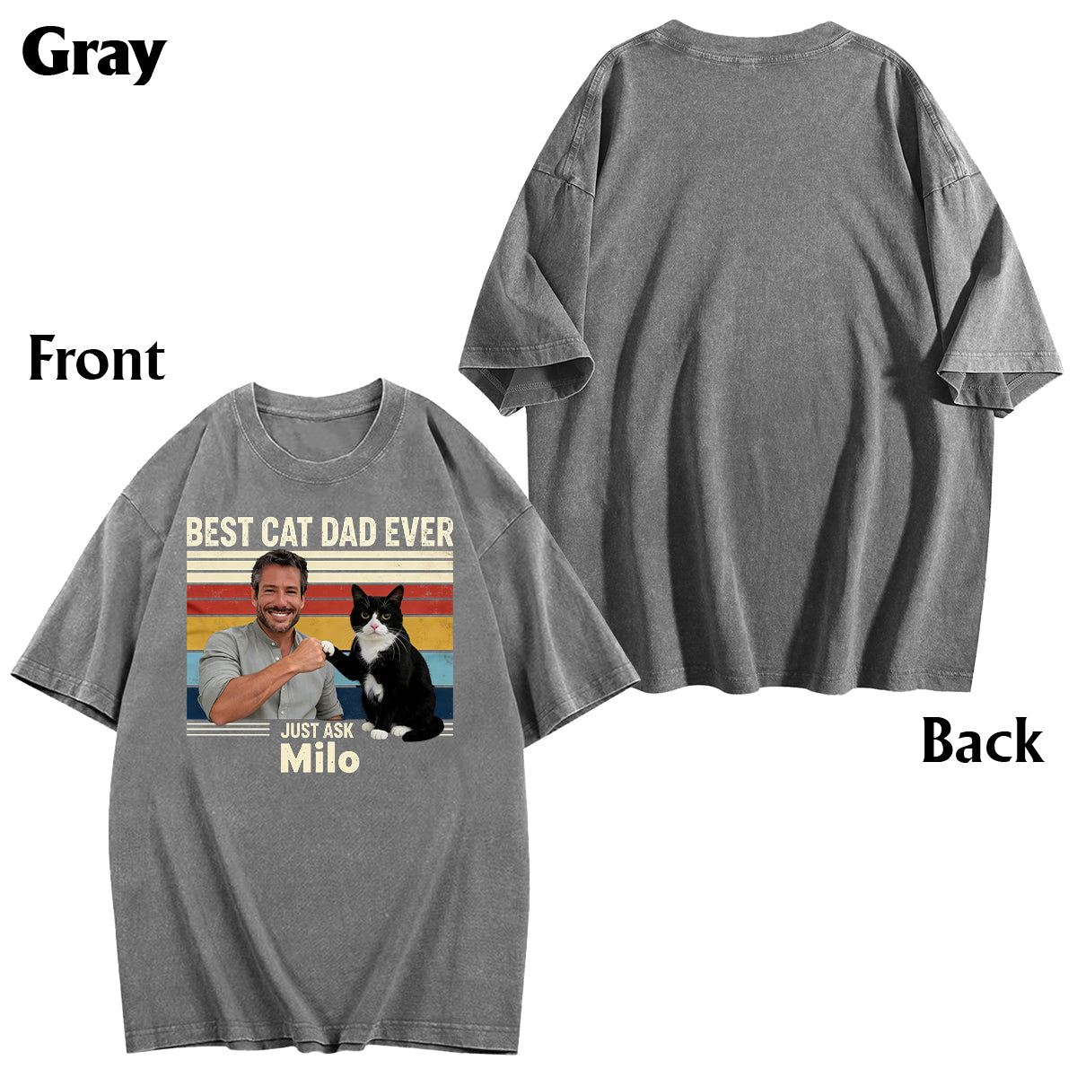 Bester Katzenpapa aller Zeiten - Personalisiertes Katzen-Wasch-T-Shirt