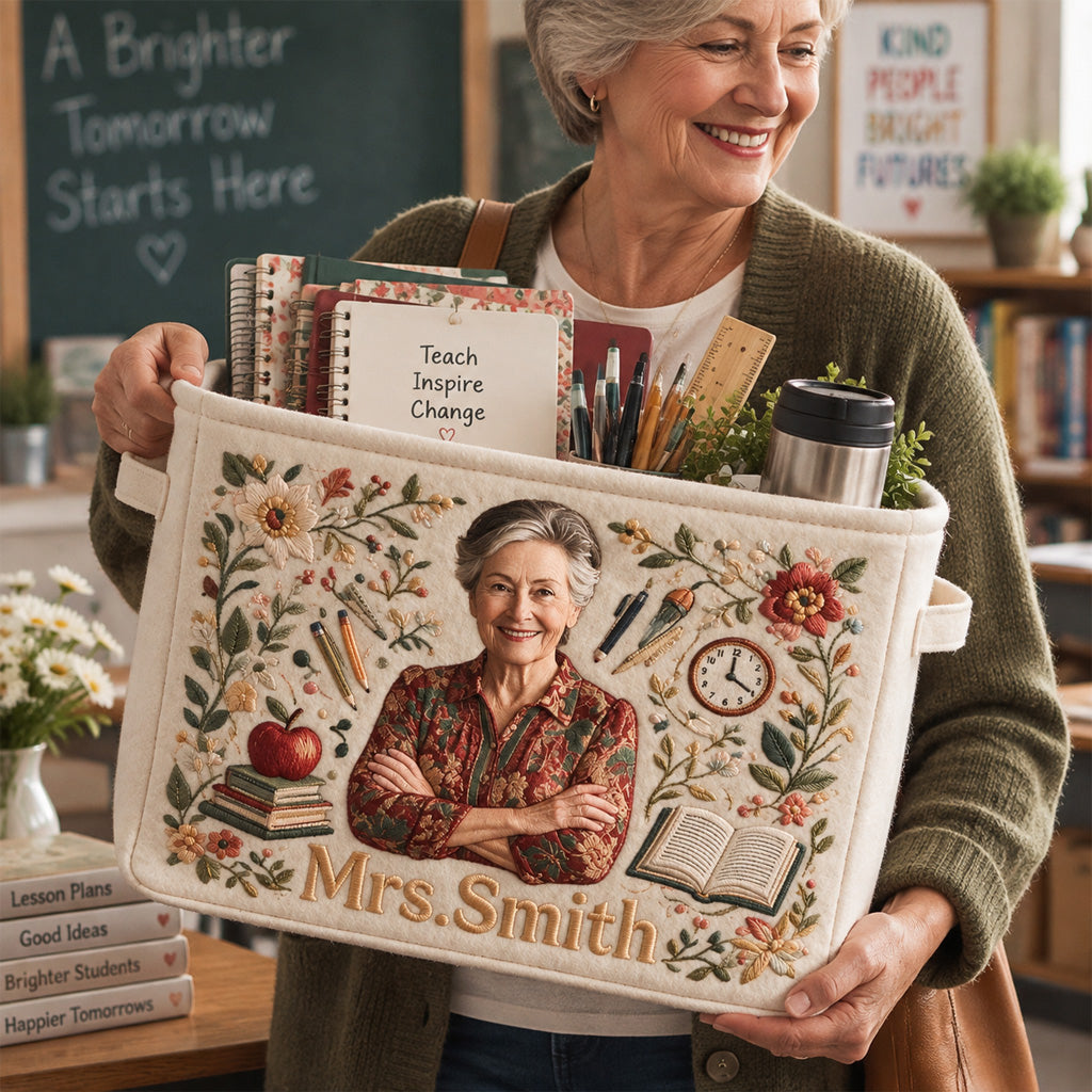 Custom From Any Photo - Personalized Teacher Rectangle Storage Basket