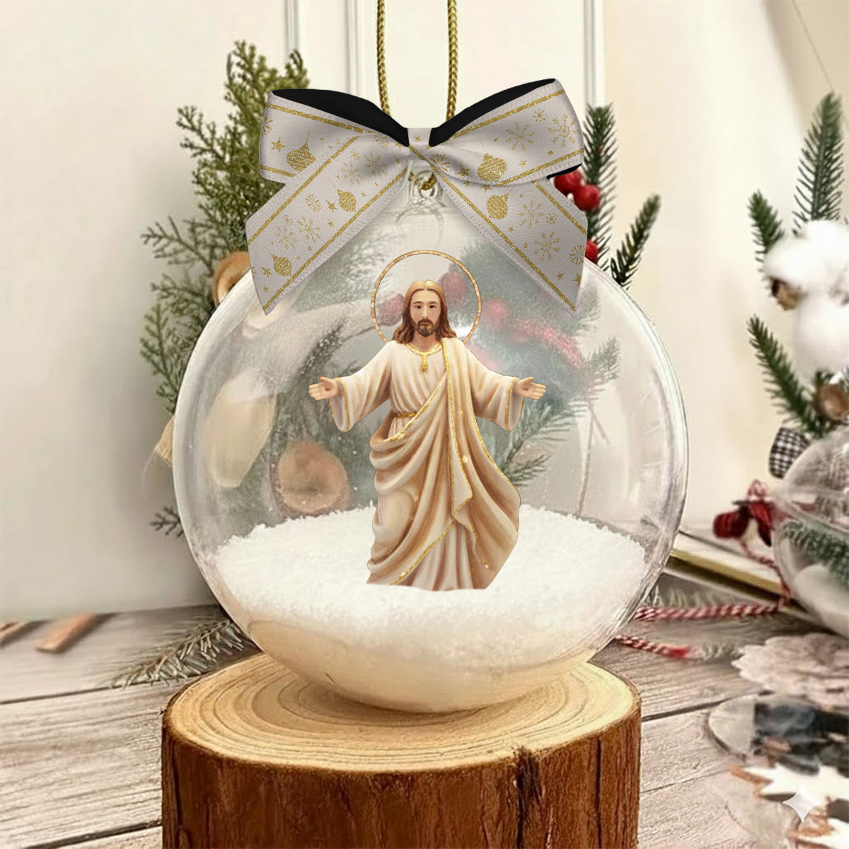 « Arrêtez et sachez que je suis Dieu » - Boule à neige chrétienne personnalisée avec nœud