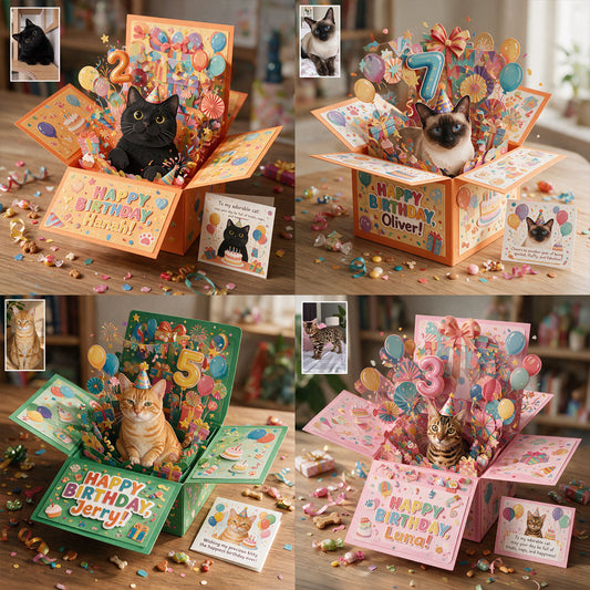 Joyeux Anniversaire - Carte Pop Up Personnalisée pour Chat