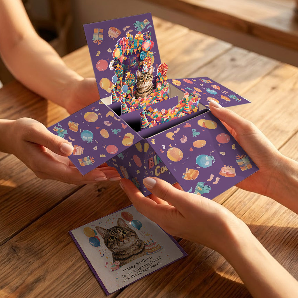 Happy Birthday - Personalized Cat Pop Up Box Card