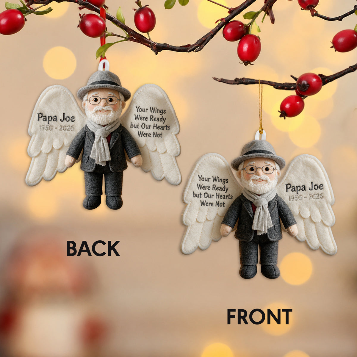 Your Wings Were Ready but Our Hearts Were Not - Personalized Memorial Plush Ornament