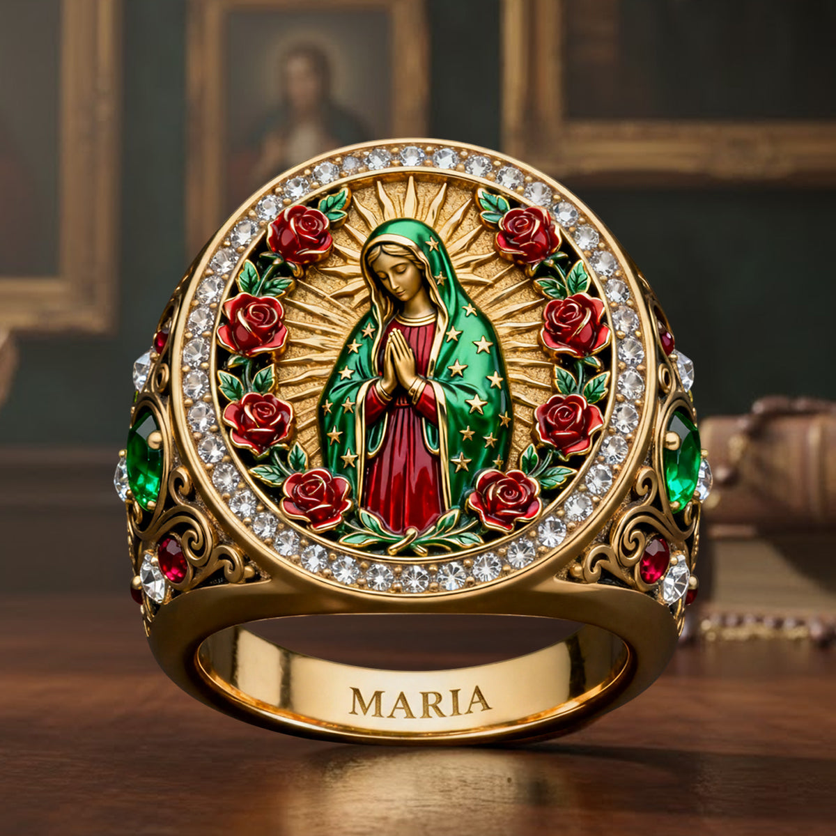 Protected By Mary - Personalized Christian Signet Ring