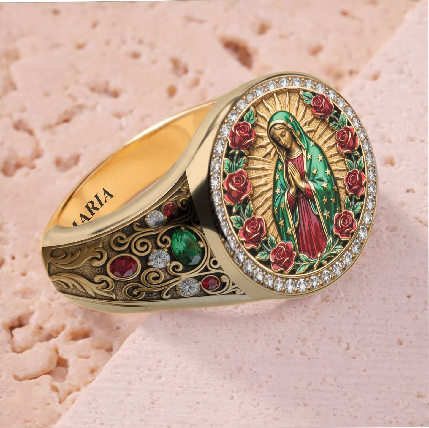 Protected By Mary - Personalized Christian Signet Ring