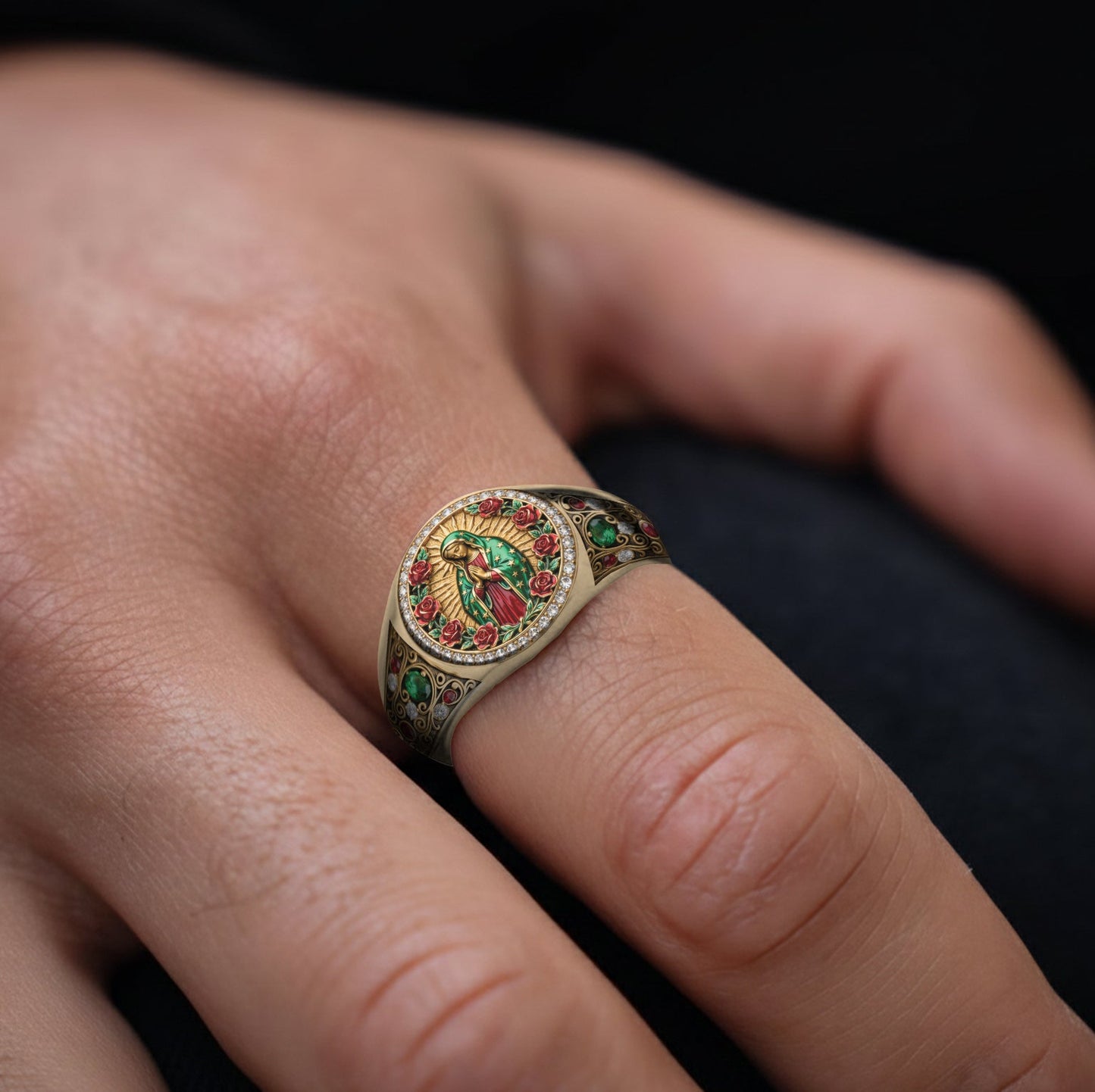 Protected By Mary - Personalized Christian Signet Ring